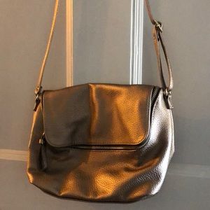 Metallic pebble leather crossbody